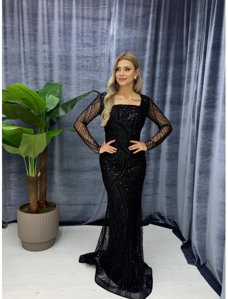 Kare Yaka Kollu Balık Abiye