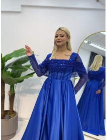 Uzun Kollu Saten Abiye