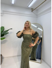Straplez Seyyar Kol Detaylı Balık Abiye