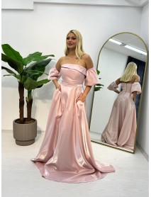 Straplez Kol Detaylı Kloş Abiye