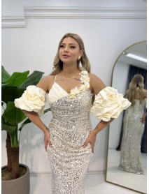 Derin Yırtmaçlı Pullu Balık Abiye