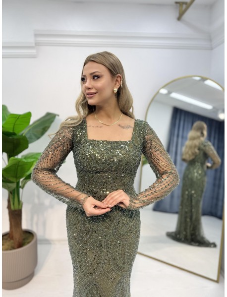 Kare Yaka Kollu Balık Abiye