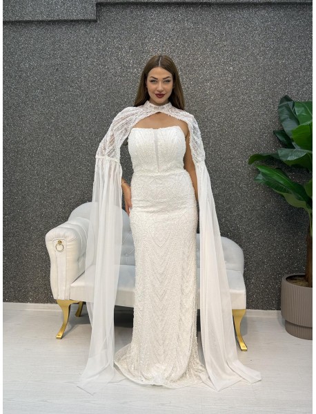 BONCUK ISLEMELI PELERINLI BALIK ABIYE