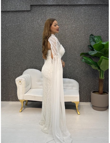 BONCUK ISLEMELI PELERINLI BALIK ABIYE