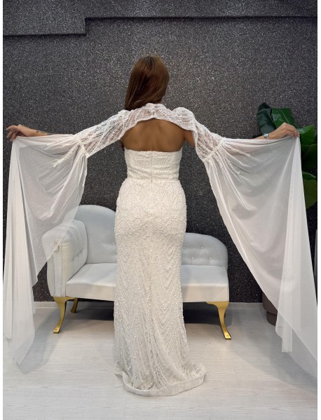 BONCUK ISLEMELI PELERINLI BALIK ABIYE