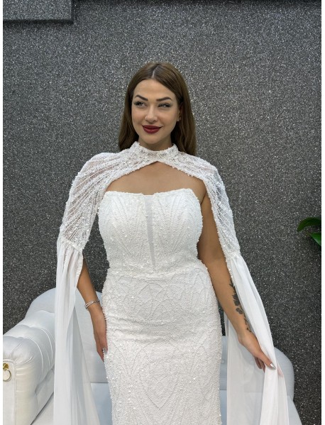 BONCUK ISLEMELI PELERINLI BALIK ABIYE