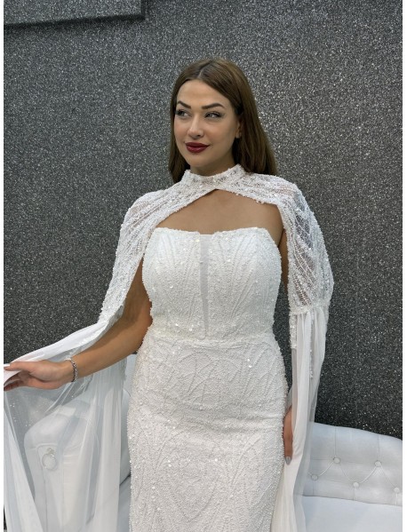 BONCUK ISLEMELI PELERINLI BALIK ABIYE