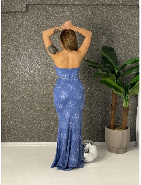 STRAPLEZ BONCUK ISLEMELI BALIK ELBISE 