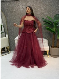 STRAPLEZ CICEK DESENLI PELERINLI PRESES ABIYE