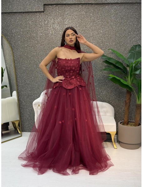 STRAPLEZ CICEK DESENLI PELERINLI PRESES ABIYE