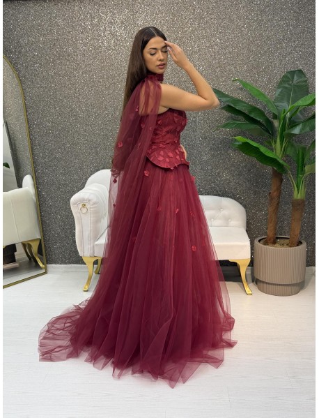 STRAPLEZ CICEK DESENLI PELERINLI PRESES ABIYE