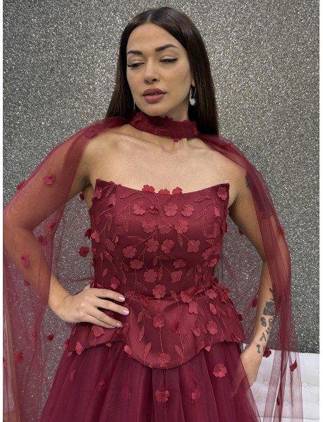 STRAPLEZ CICEK DESENLI PELERINLI PRESES ABIYE