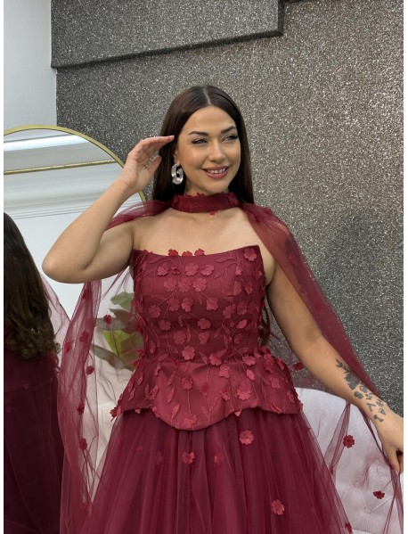 STRAPLEZ CICEK DESENLI PELERINLI PRESES ABIYE