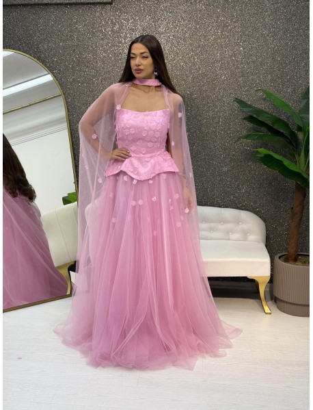 STRAPLEZ CICEK DESENLI PELERINLI PRESES ABIYE