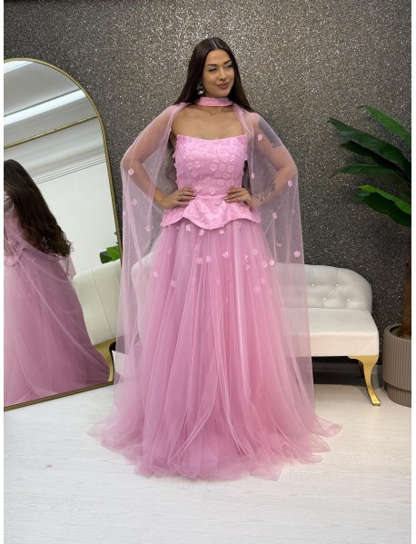 STRAPLEZ CICEK DESENLI PELERINLI PRESES ABIYE