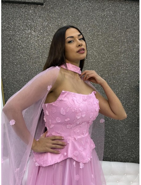 STRAPLEZ CICEK DESENLI PELERINLI PRESES ABIYE