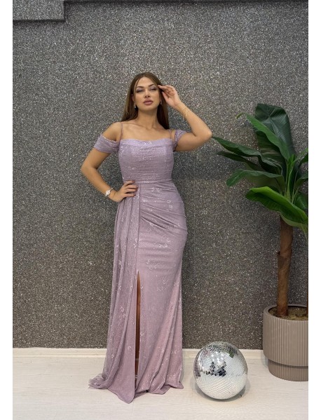 DRAPELI  YIRTMACLI  SAL DETAYLI BALIK ELBISE